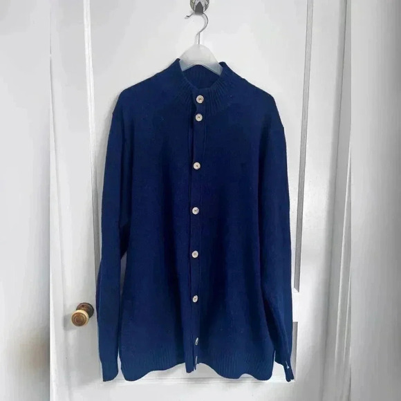 Thomas Dean 100% lambswool Navy Blue Cardigan Sweater - Picture 7 of 8